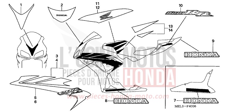 RAYURE/MARQUE (7) von CBR1000RR "Fireblade" WINNING RED (R258BA) von 2007